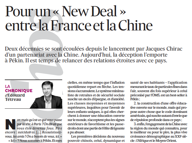 Pour un «NewDeal » entre la France et la Chine