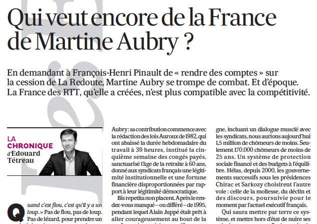 Qui veut encore de la France de Martine Aubry  ?