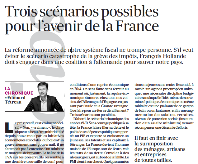 04-12-2013 Trois scénarios possibles pour l’avenir de la France