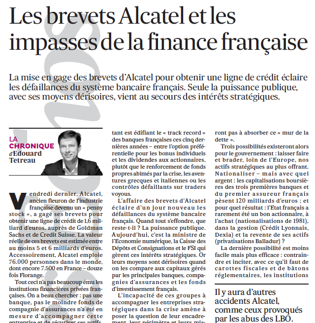 Les brevets Alcatel et les impasses de la finance française